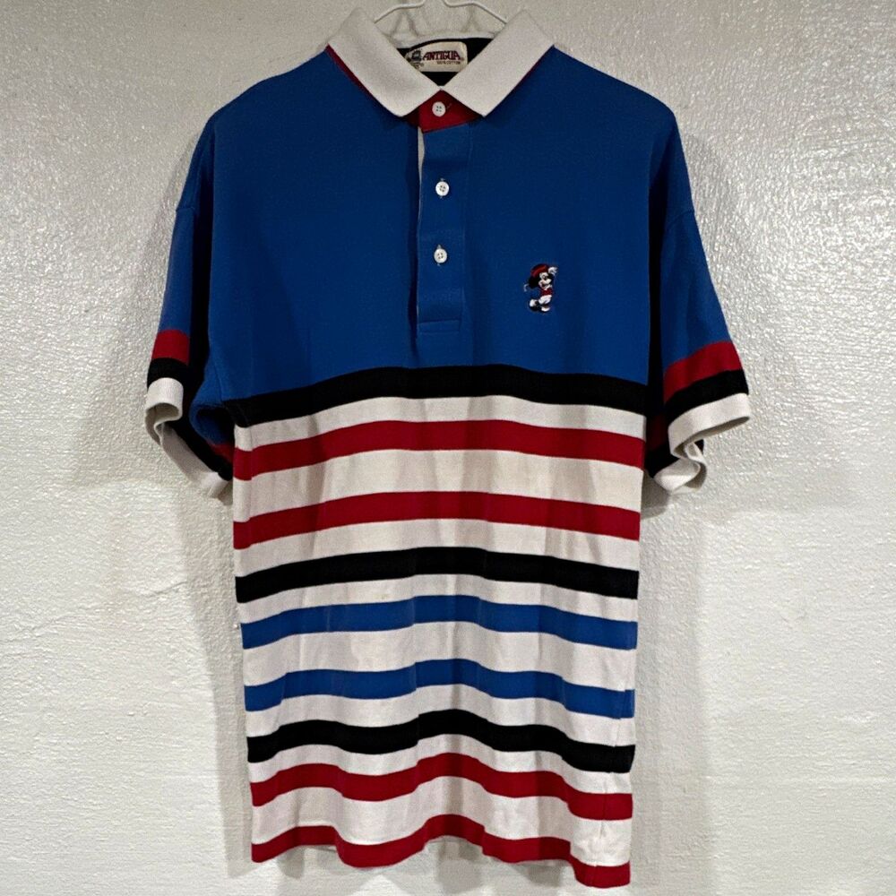 Antigua MensDisney Minnie Mouse Striped Embroidered Polo Shirt Size L 21x30 Golf